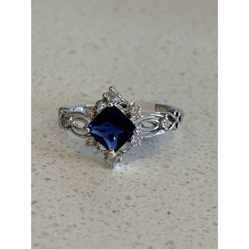 1.9ct Lab-Created Blue Sapphire Engagement Ring 925 Sterling Silver Art Deco 10